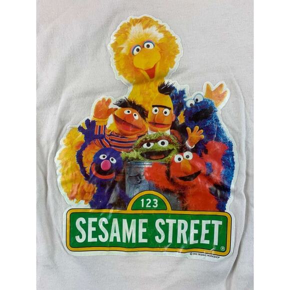 VTG Sesame Street Medium White Green Ringer Graphic T Shirt USA Made - Picture 3 of 10
